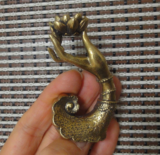 Solid Brass Buddha Hand Holding Lotus Flower Statue Incense Stick Holder