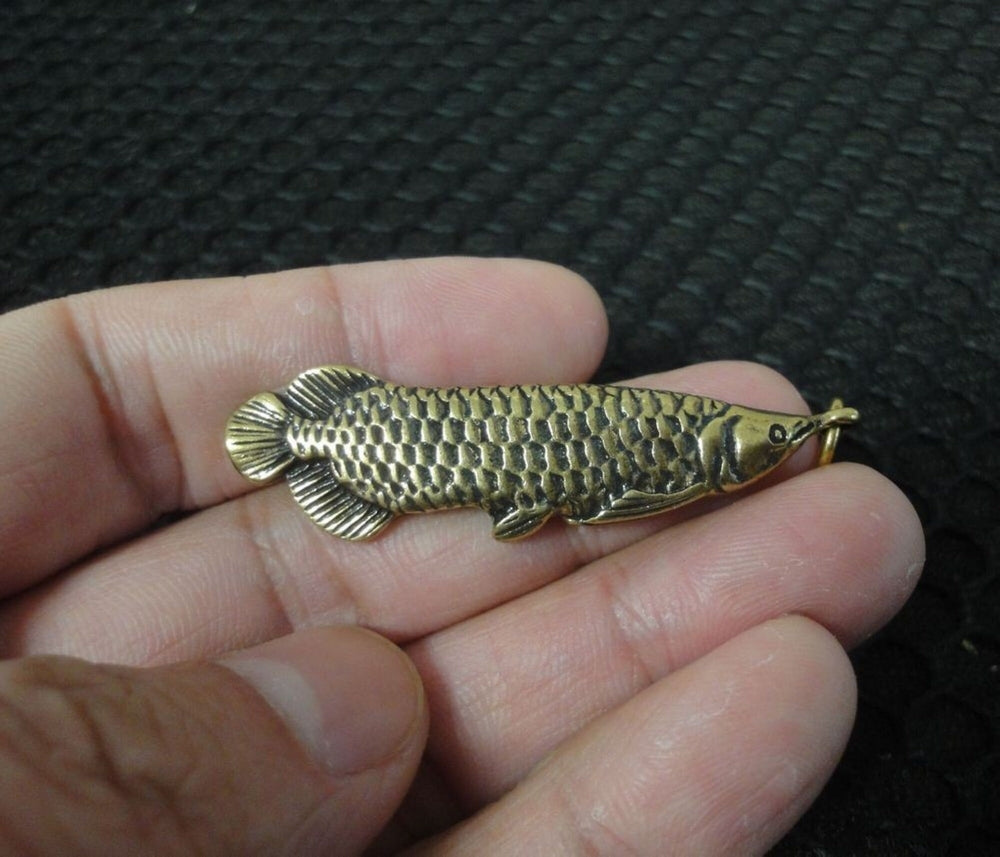 Brass Arowana Fish Charm Pendant - Lucky Feng Shui Jewelry & Keychain Accessory
