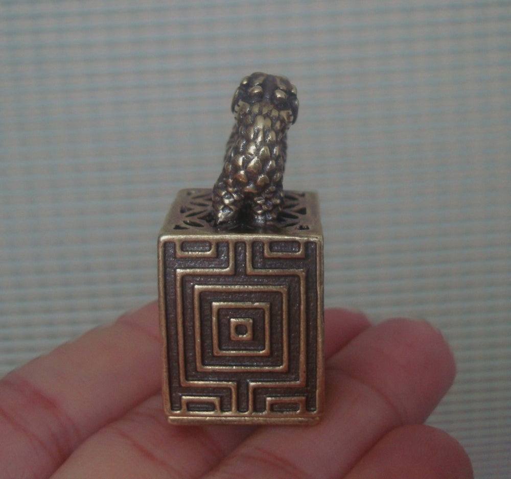 Vintage Brass Dragon Figurine Seal Ornament for Home Decor