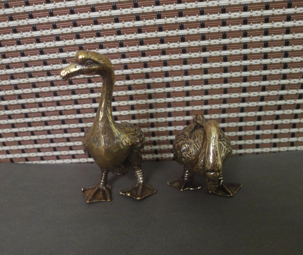 Pair of Vintage Solid Brass Gooses Couples Statues Wedding Gifts