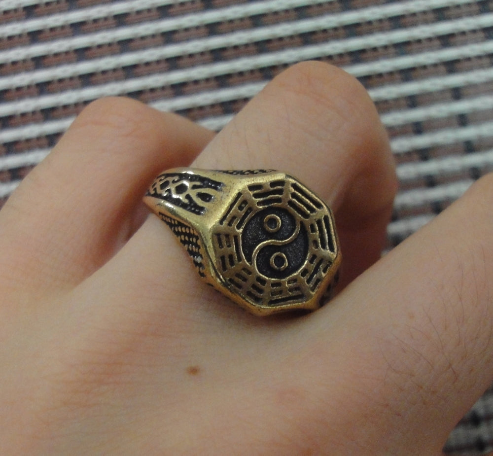 Vintage Style Brass TaiChi Adjustable Open Ring (US size 6-7)