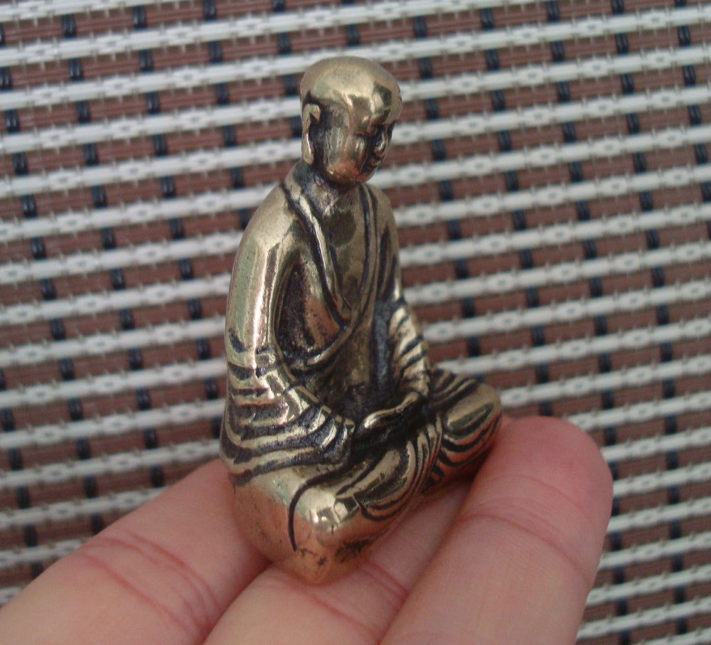 Solid Brass Buddha Seated Figurine Vintage Style Statue for Home Desk Decor