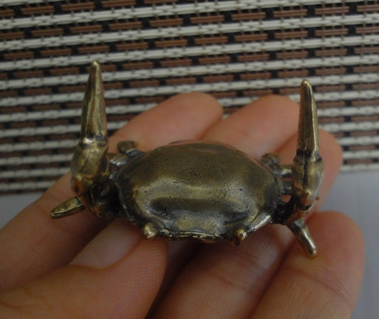 Retro Solid Brass Crab Figurine Statue - Pen Rest Stand