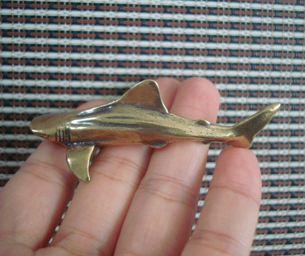 Solid Brass Small Shark Fish Figurine Vintage Style Statue for Garden Decor