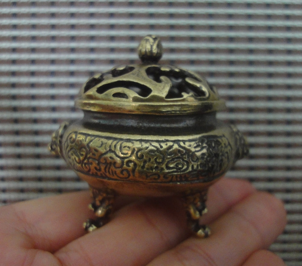 Vintage Style Solid Brass Incense Burner Three Feet Censer with Cover