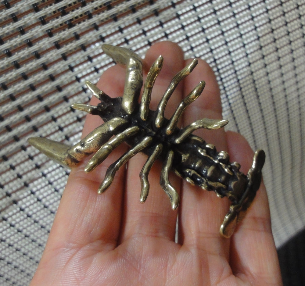 Solid Brass Crawfish Figurine - Metal Animal Statue Desk Decor