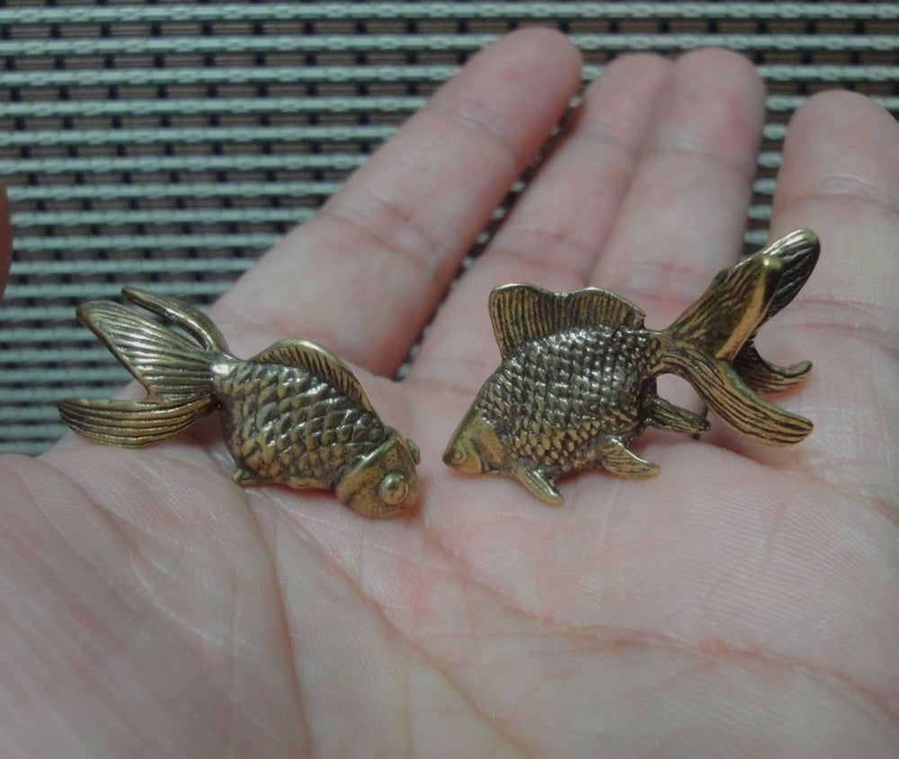 Pair of Solid Brass Goldfish Figurines Vintage Style for Home Garden Decor