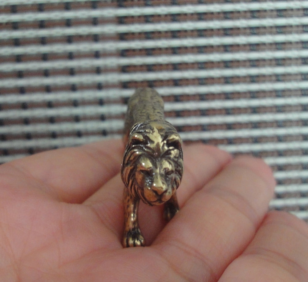 Solid Brass Strong Lion Figurine Vintage Style Animal Statue for Home Decor