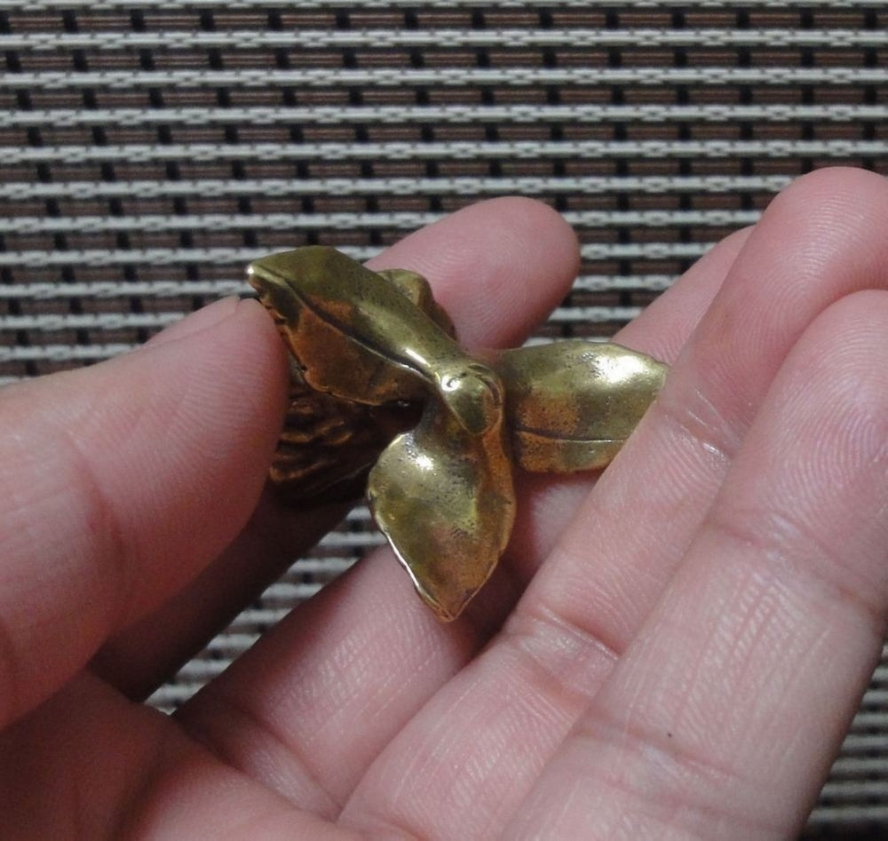 Vintage Solid Brass Peach Blossom Flower Statue for Home Garden Decor