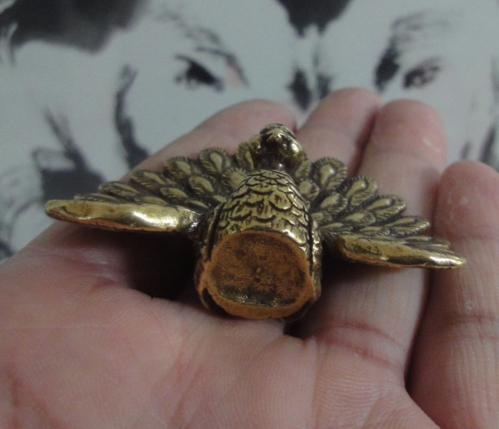 Solid Brass Open Wings Peacock Figurine Statue Vintage Animal Home Decor