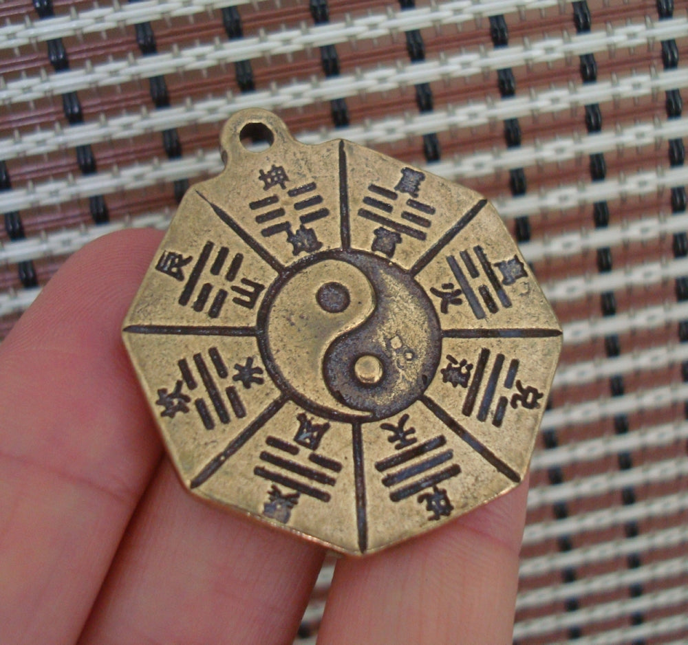 Vintage Style Solid Brass Bagua FengShui Pendant for Home and Bags Decor