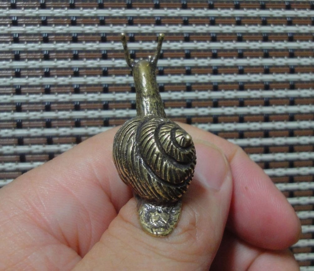 Solid Brass Two-horned Snail Figurine Statue for Home Garden Decor