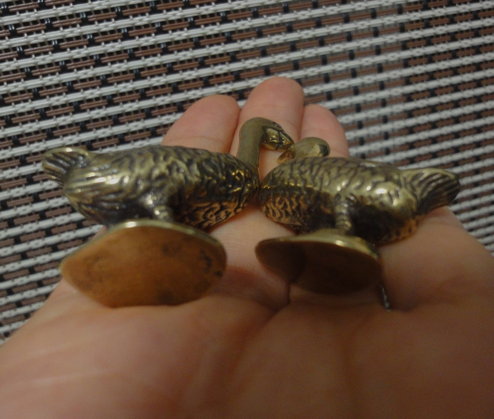 Pair of Solid Brass Goose and Duck Statues for Home Garden Decor