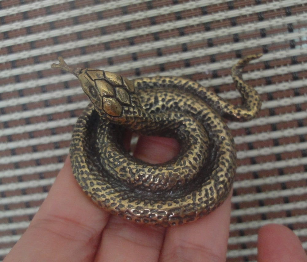 Vintage Brass Coiled Snake Figurine Statue for Garden Decor