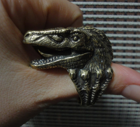 Vintage Style Solid Brass Cool Crocodile Head Men Open Ring-US Size 8