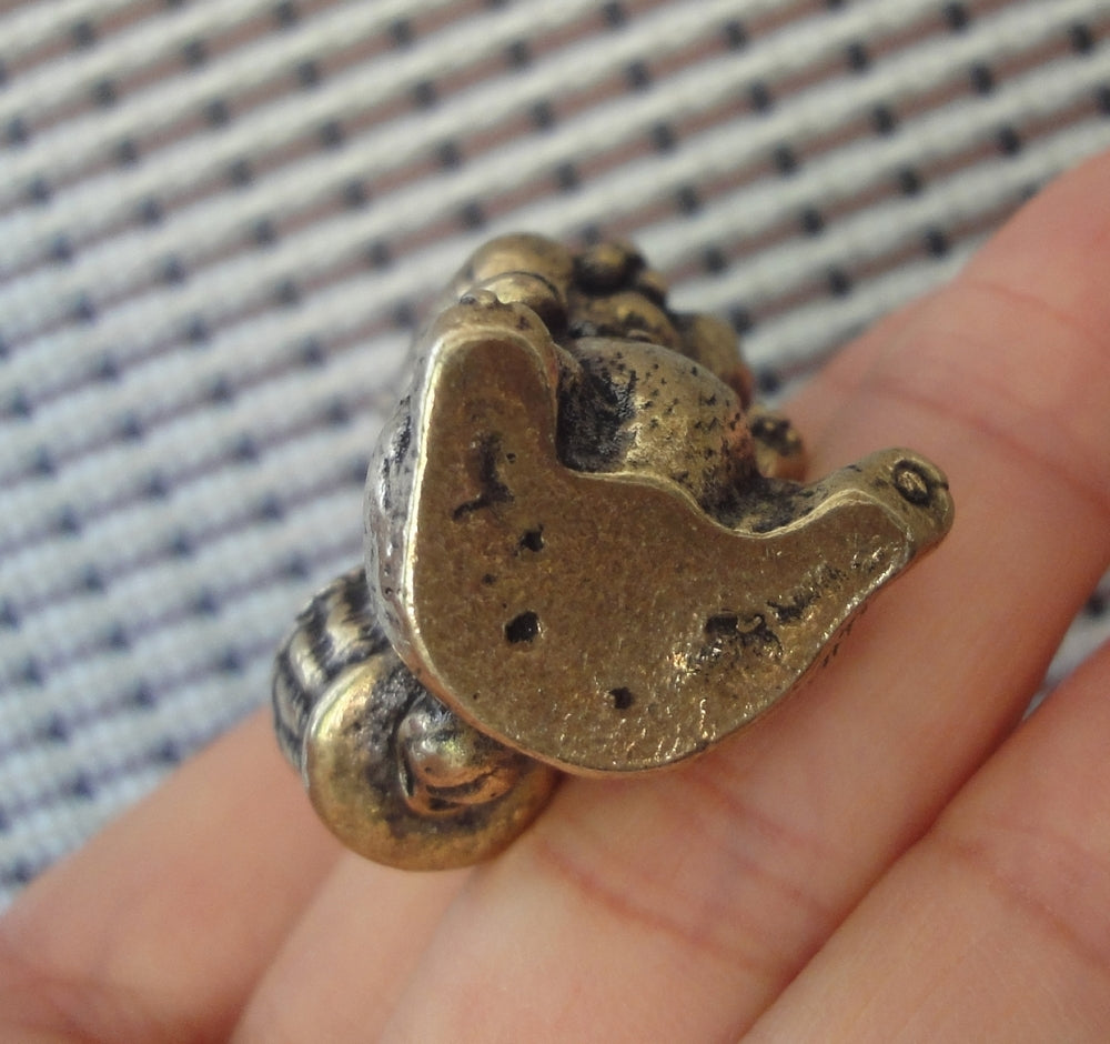 Vintage Solid Brass Bunny Figurine Carrying Baskets of Rabbits Statue