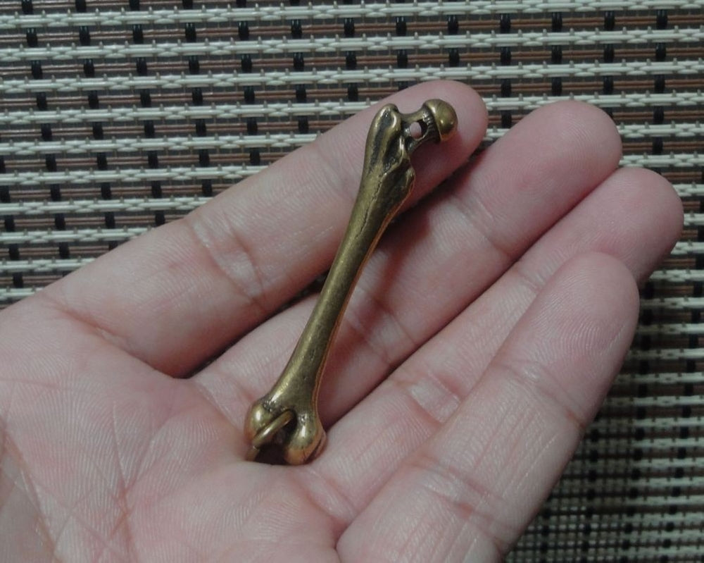 Vintage Style Solid Brass Cool Bone Statue Pendant for Keyring and Bags Decor