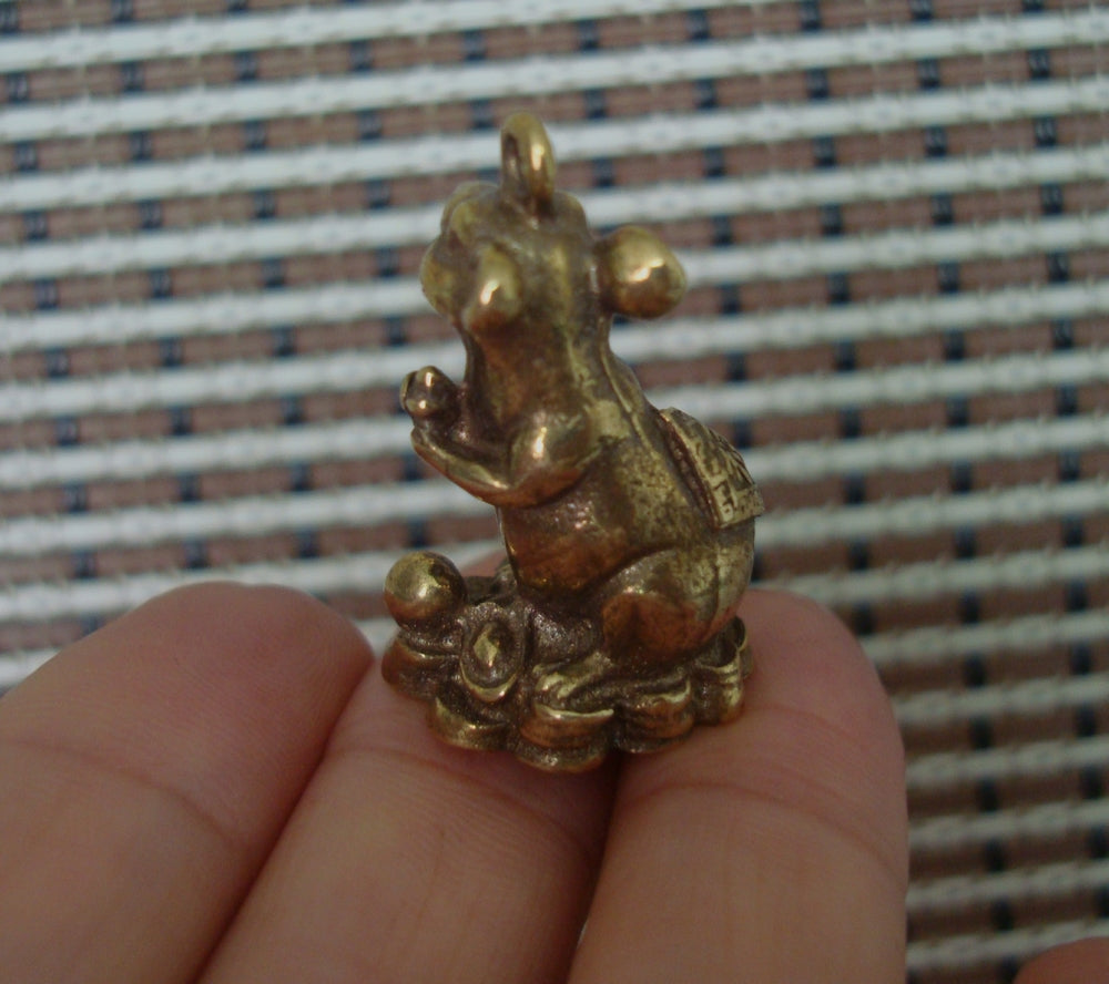 Solid Brass Fortune Rat Figurine Pendant Vintage Style Home Ornament