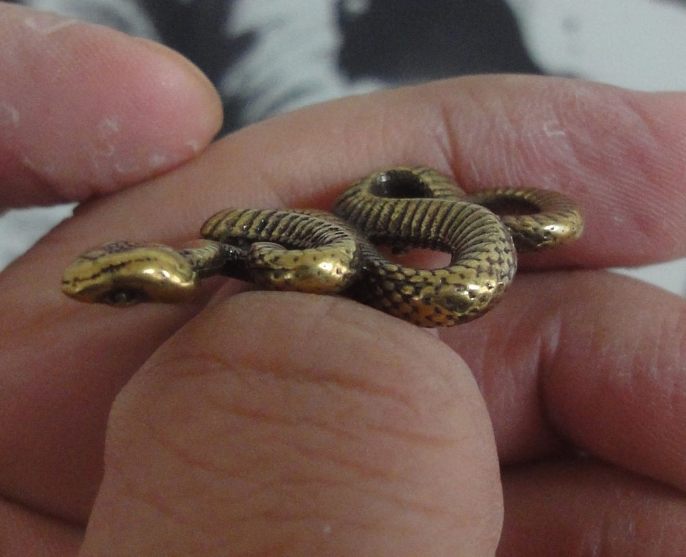 Vintage Style Solid Brass Small Zodiac Snake Figurine Statue for Home Decor