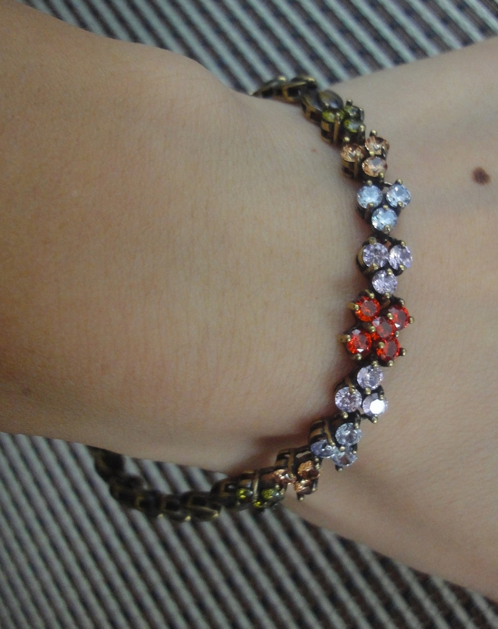 Retro Brass Rainbow Crystal Cluster Bracelet 21cm Special Gifts for Her