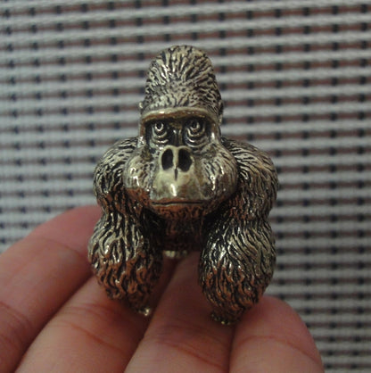 Solid Brass Gorilla Figurine Pendant: Vintage Style Copper Statue