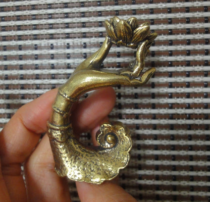 Solid Brass Buddha Hand Holding Lotus Flower Statue Incense Stick Holder