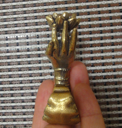 Solid Brass Buddha Hand Holding Lotus Flower Statue Incense Stick Holder