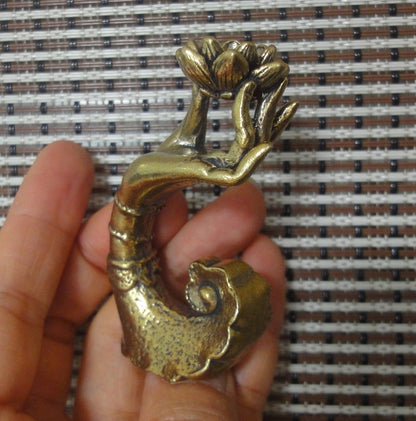 Solid Brass Buddha Hand Holding Lotus Flower Statue Incense Stick Holder