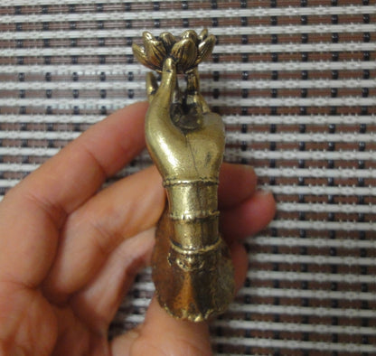Solid Brass Buddha Hand Holding Lotus Flower Statue Incense Stick Holder