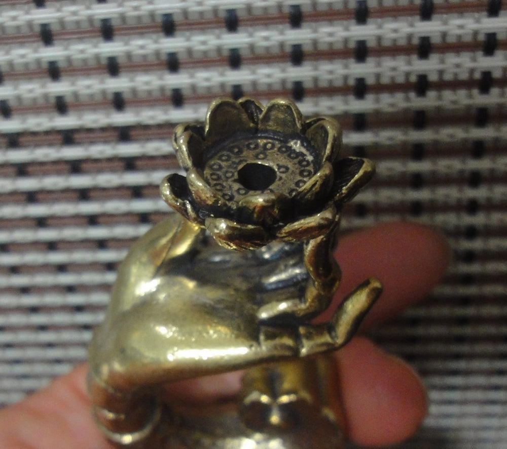 Solid Brass Buddha Hand Holding Lotus Flower Statue Incense Stick Holder