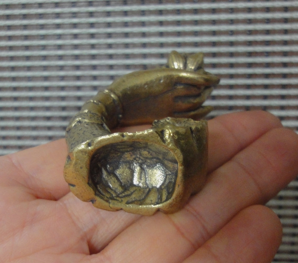 Solid Brass Buddha Hand Holding Lotus Flower Statue Incense Stick Holder