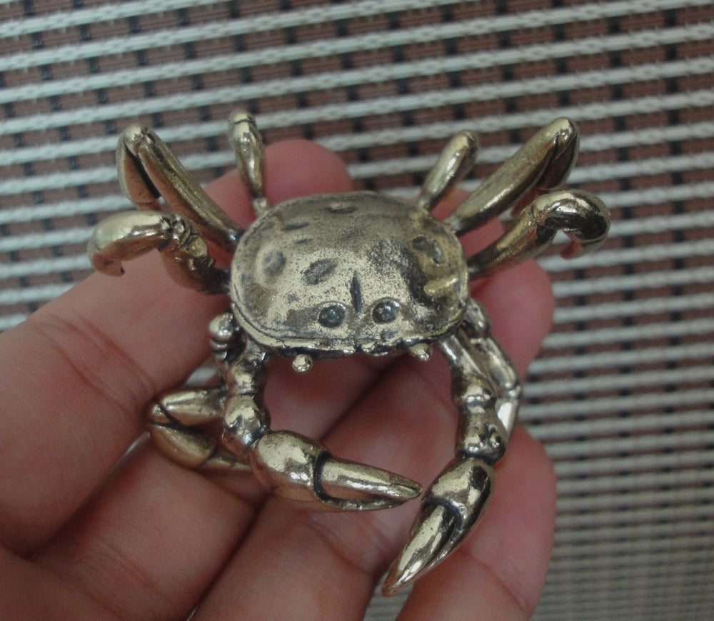 Vintage Style Solid Brass Crab Statue: Garden Decor