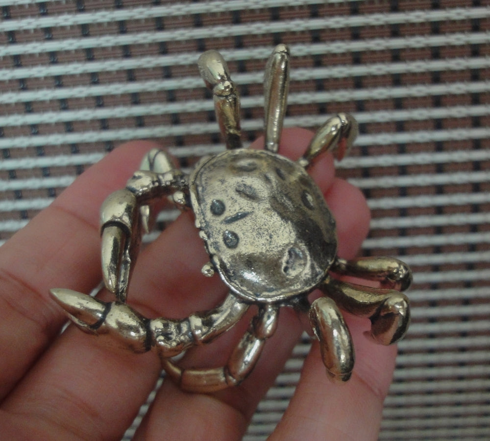 Vintage Style Solid Brass Crab Statue: Garden Decor