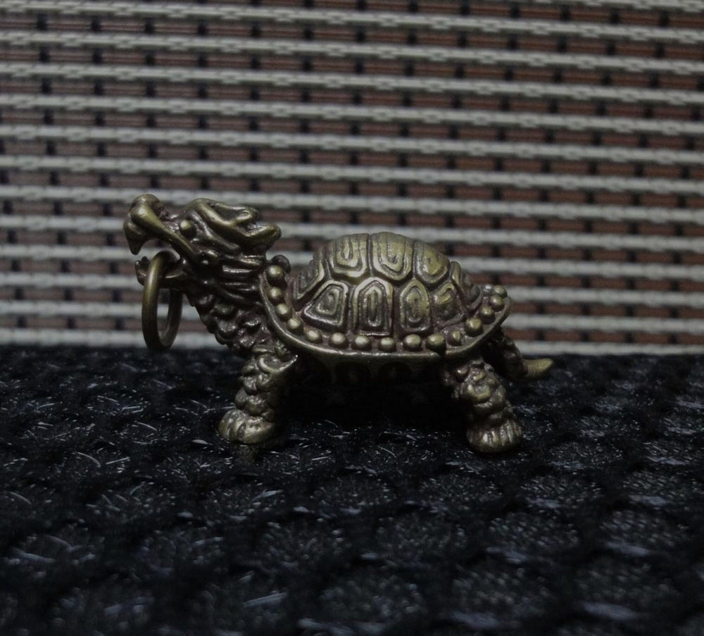 Solid Brass Dragon Turtle Animal Figurine Pendant Vintage Style Statue