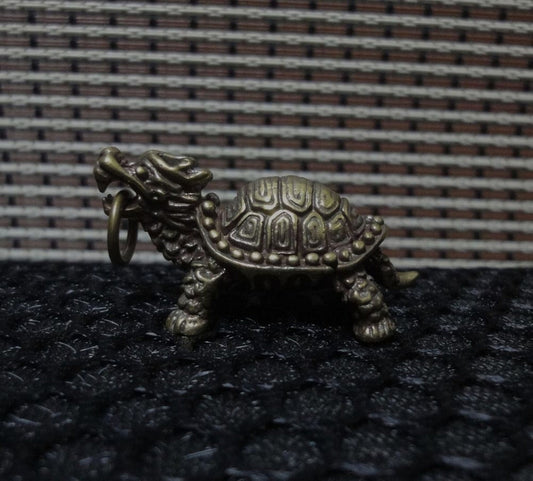 Solid Brass Dragon Turtle Animal Figurine Pendant Vintage Style Statue