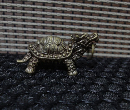 Solid Brass Dragon Turtle Animal Figurine Pendant Vintage Style Statue