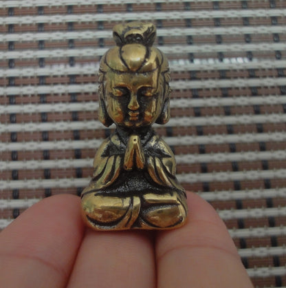 Solid Brass Small GuanYin Buddha Figurine Vintage Statue for Home Decor