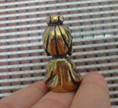 Solid Brass Small GuanYin Buddha Figurine Vintage Statue for Home Decor