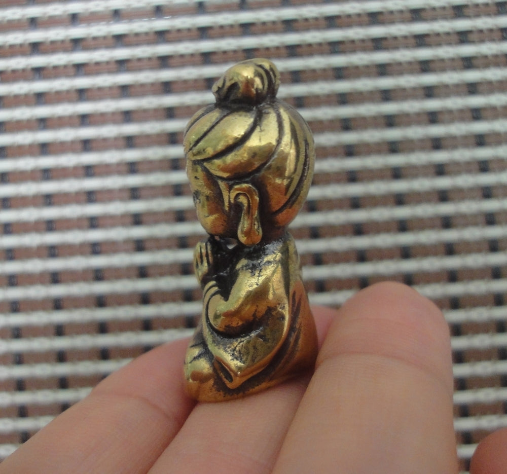Solid Brass Small GuanYin Buddha Figurine Vintage Statue for Home Decor