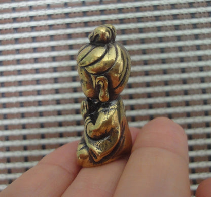 Solid Brass Small GuanYin Buddha Figurine Vintage Statue for Home Decor