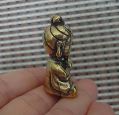 Solid Brass Small GuanYin Buddha Figurine Vintage Statue for Home Decor