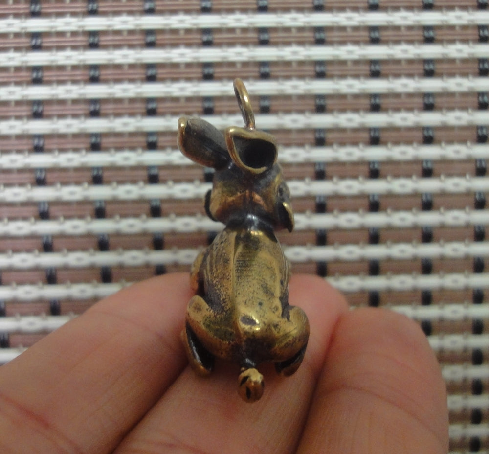 Solid Brass Rabbit Figurine Charm Pendant Vintage Style Statue Ornament