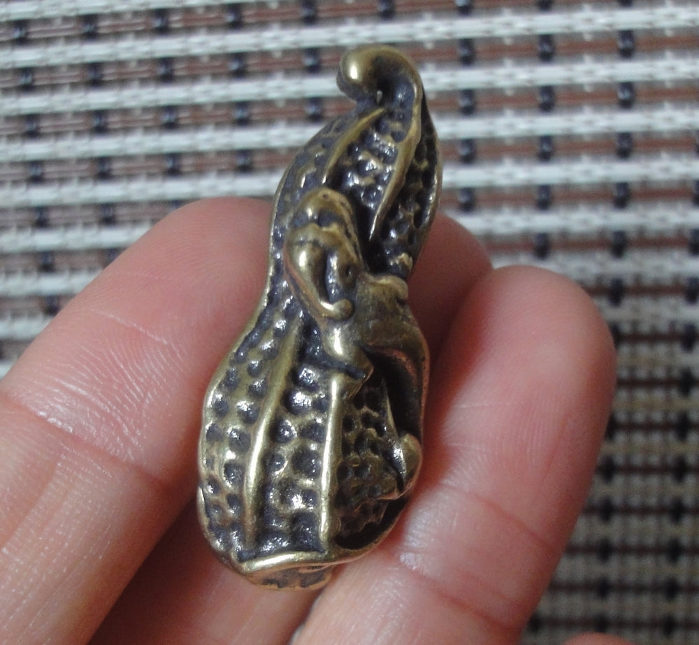 Vintage Brass Peanut Pendant Keyring Ornament