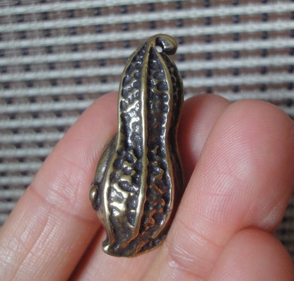 Vintage Brass Peanut Pendant Keyring Ornament
