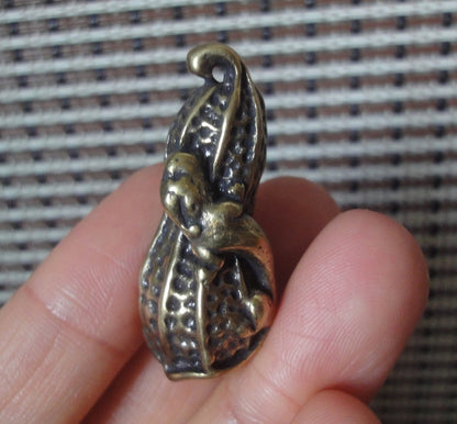 Vintage Brass Peanut Pendant Keyring Ornament