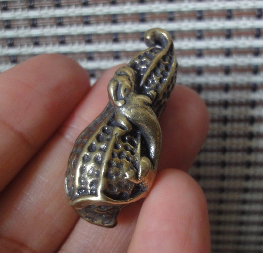 Vintage Brass Peanut Pendant Keyring Ornament