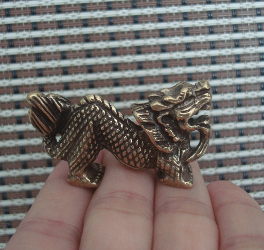 Solid Brass Dragon Figurine Statue Pendant Vintage Style
