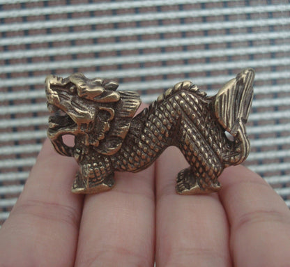 Solid Brass Dragon Figurine Statue Pendant Vintage Style