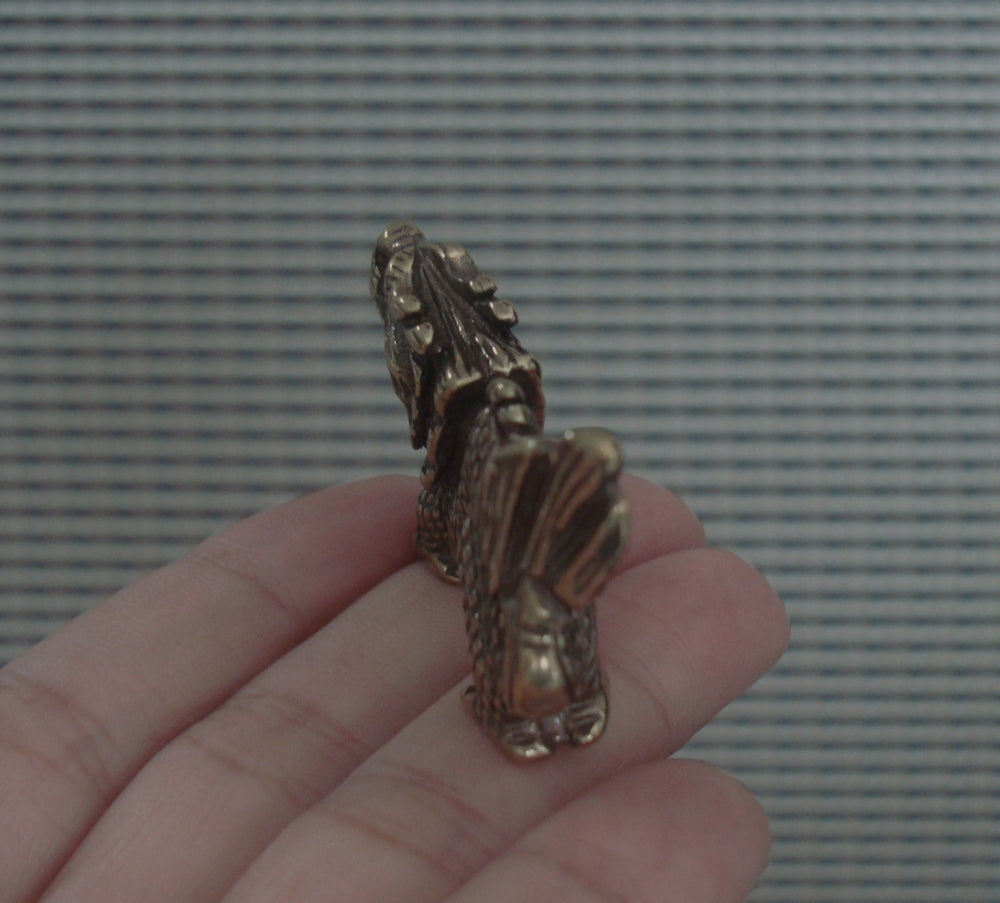 Solid Brass Dragon Figurine Statue Pendant Vintage Style