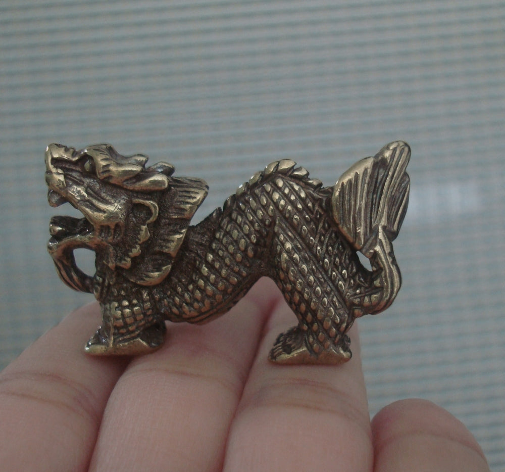 Solid Brass Dragon Figurine Statue Pendant Vintage Style